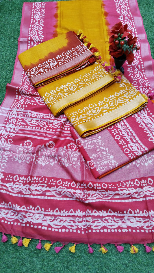 Oviya | Crafted Linen Batik Print Saree