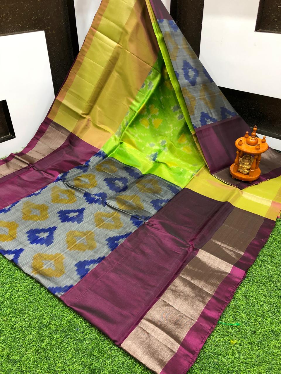 Saira | ikat design silk sarees - gray & purple