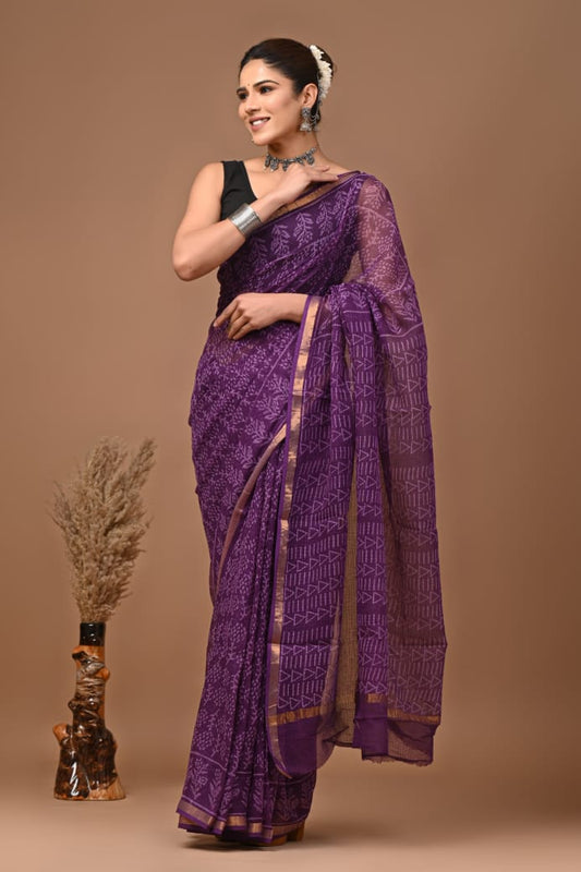 Moon | Kota Doriya Saree with Bagru Prints