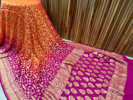 Latha | Pure Banarasi Georgette Neem Zari Bandhej Sarees