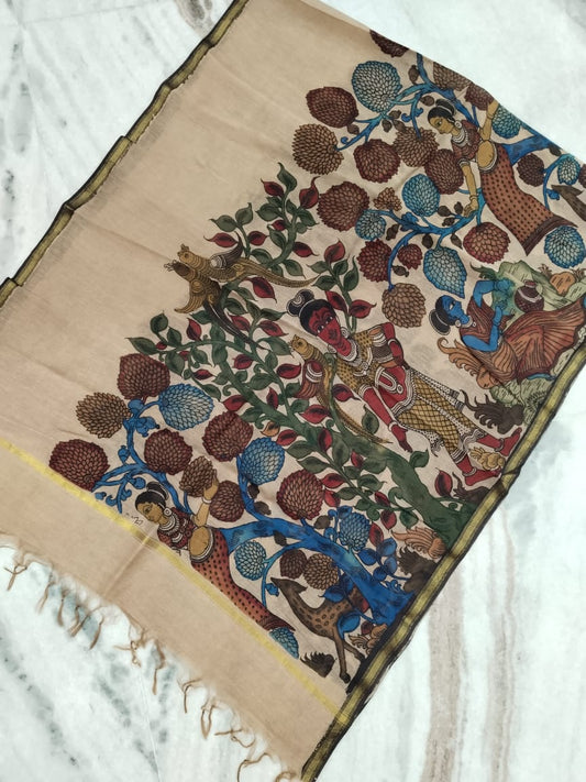 Bhanumati | Maheshwari silk dupatta traditional art pen kalamkari hand painted duppatta