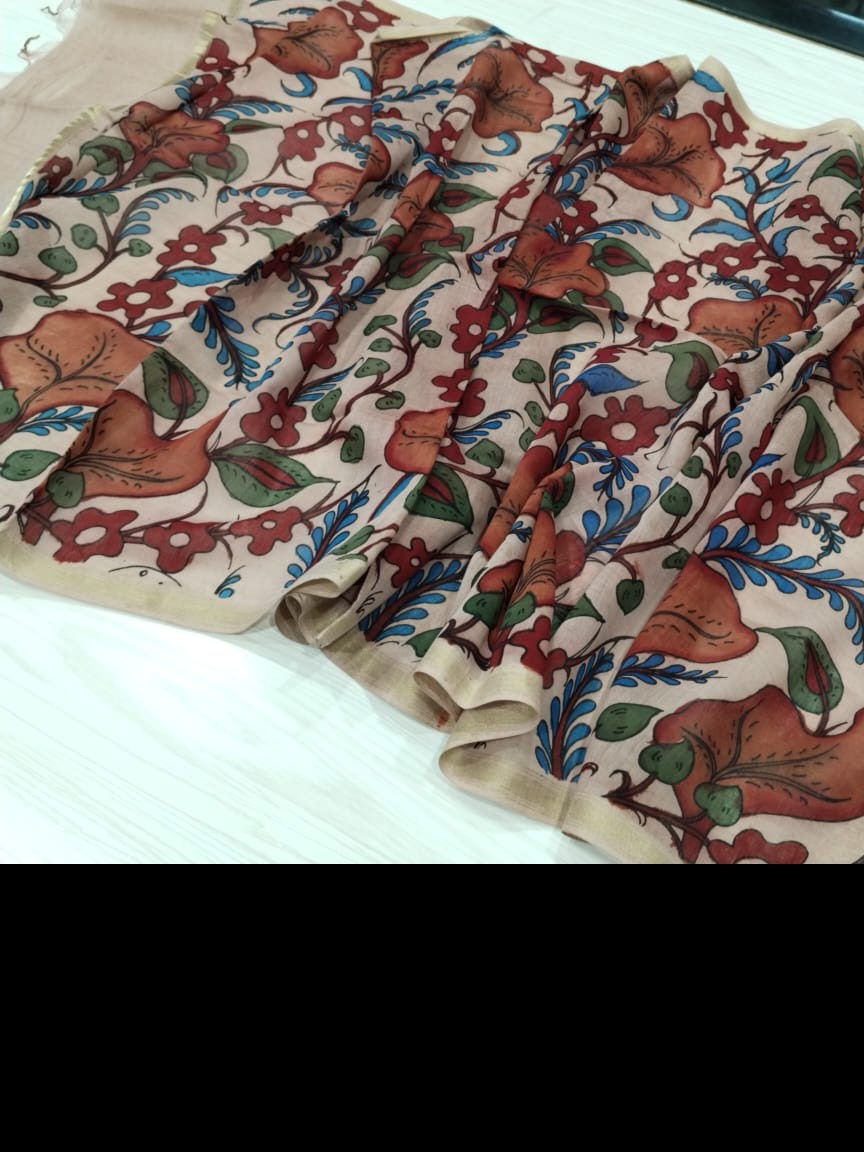 Bishakha | Maheshwari silk dupatta traditional art pen kalamkari hand painted duppatta