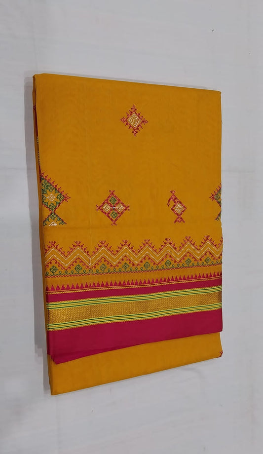 Maryam | Karnataka Kasuti work cotton saree in Yellow color