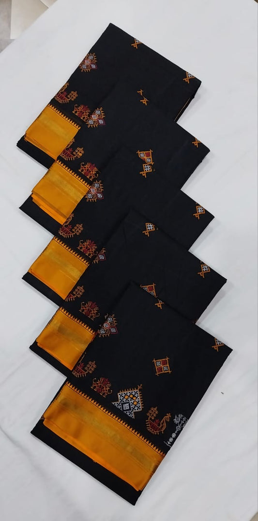 Arya | Karnataka Kasuti work cotton saree in Black color