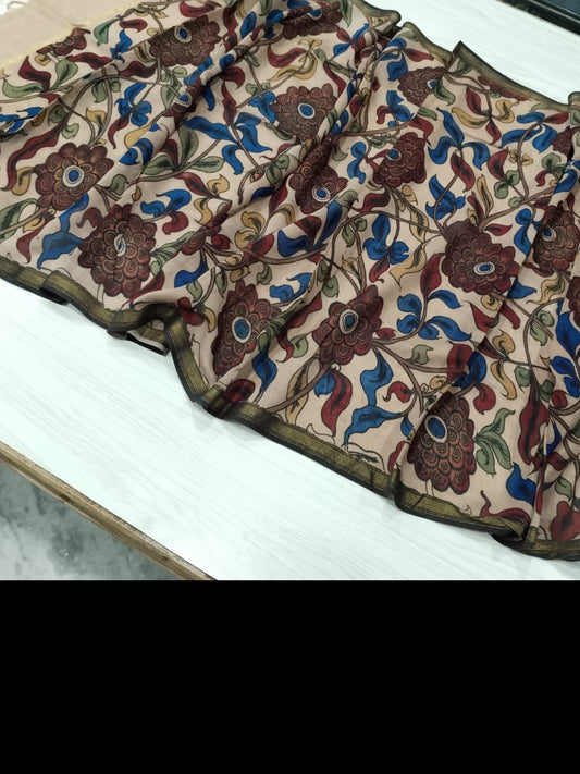 Dhriti | Maheshwari silk dupatta traditional art pen kalamkari hand painted duppatta