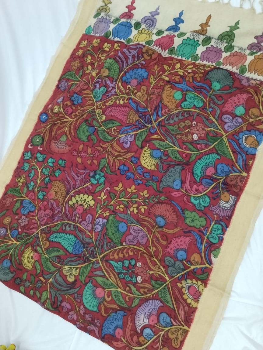 Riya | Mangalagiri cotton pen kalamkari hand painted Duppattas