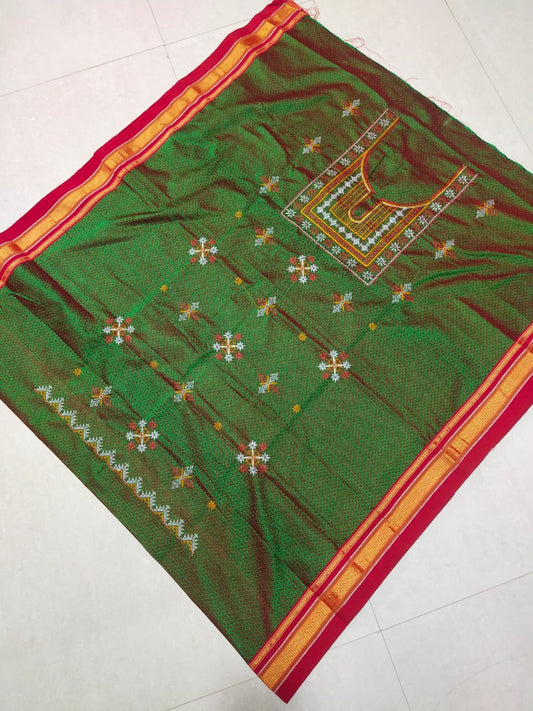 Mirza | Kasuti Pattern on khun Fabric Sarees in Green Color