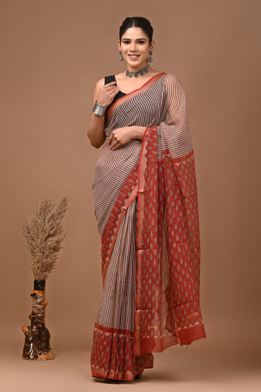 Mumtaz | Kota Doriya Saree with Bagru Prints