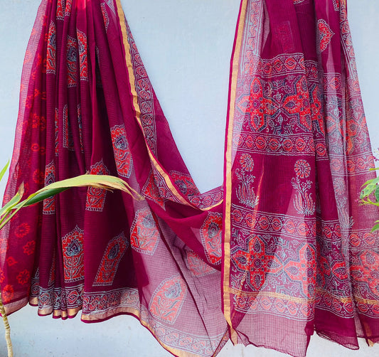 Ramya | block printed by hand on Kota Doria cotton sarees