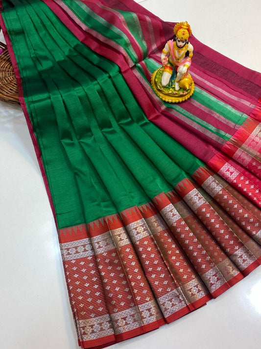 Leena | MANGALAGIRI COTTON BY PATTU PLAIN BODY WITH BORDER BUTTA SAREES