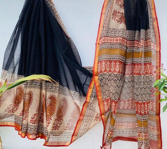 Monica | Kota Doriya Saree with Bagru Prints