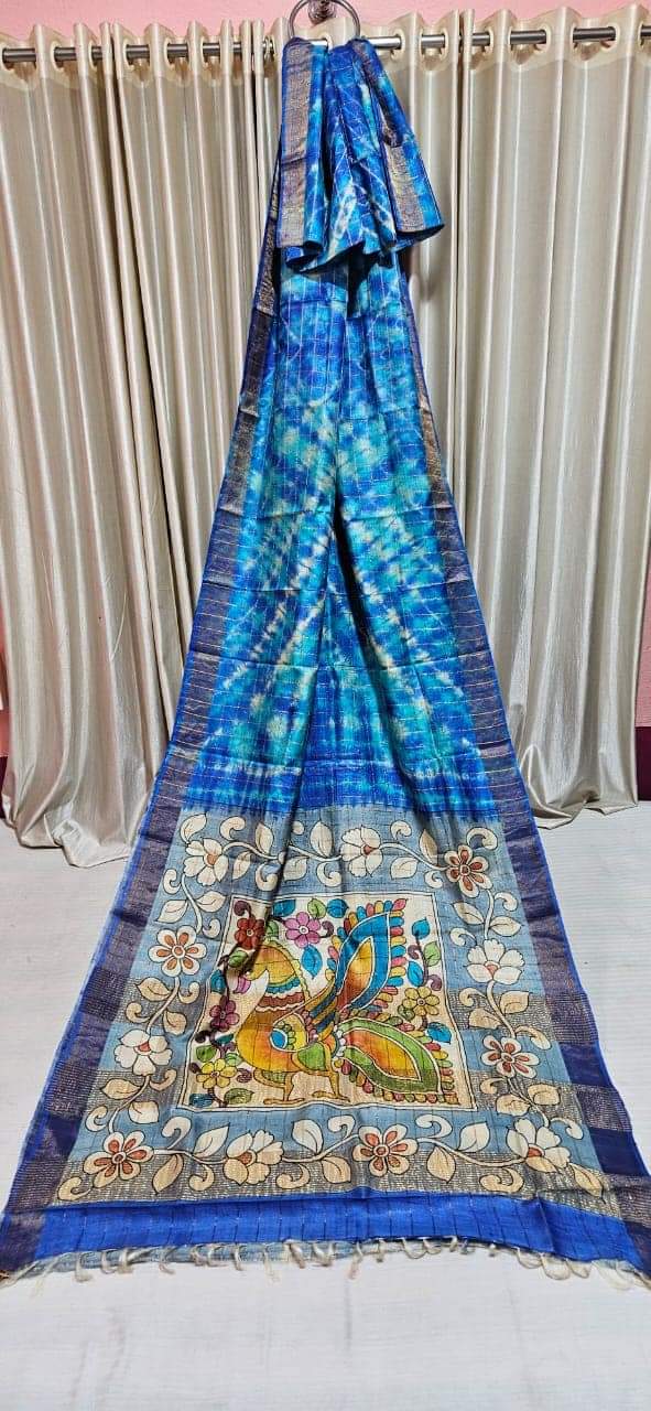 Yahvi | Handpainted Kalamkari Pallu with Shibori Saree