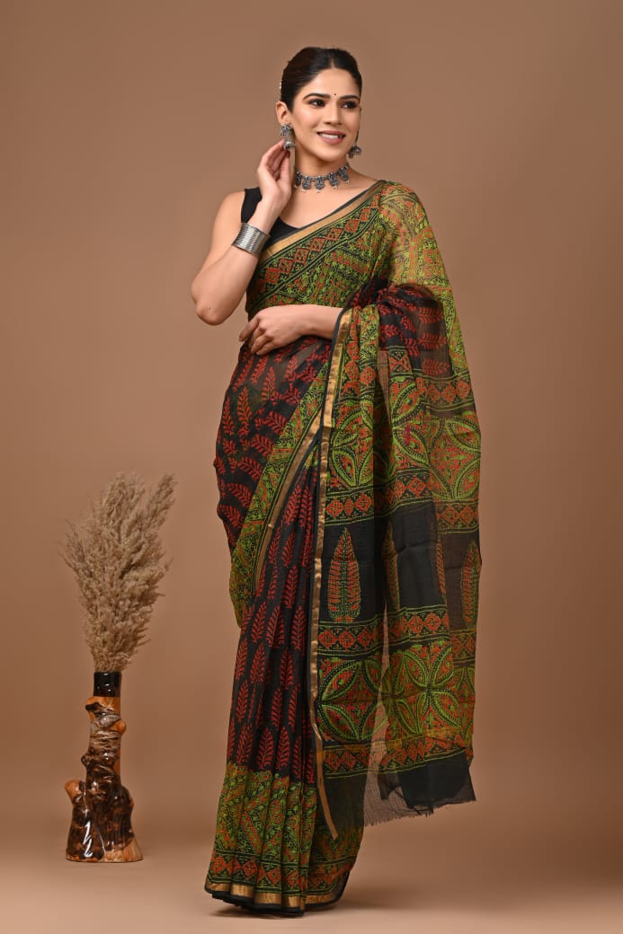 Navya | Kota Doriya Saree with Bagru Prints