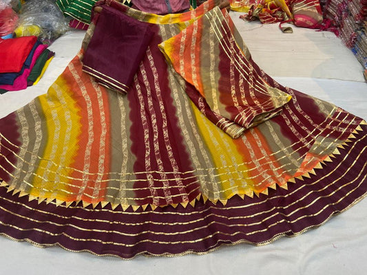 Iravati | Kota Doriya Lehenga with Traditional Lehriya Print and Gota Bijiya Border