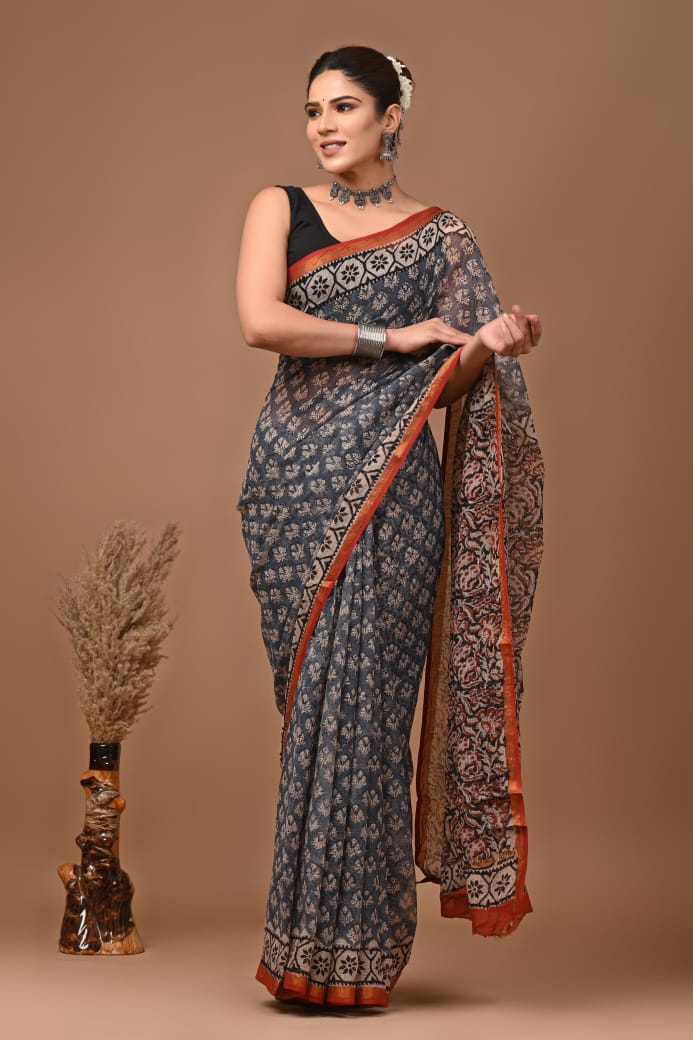 Navneet | Kota Doriya Saree with Bagru Prints