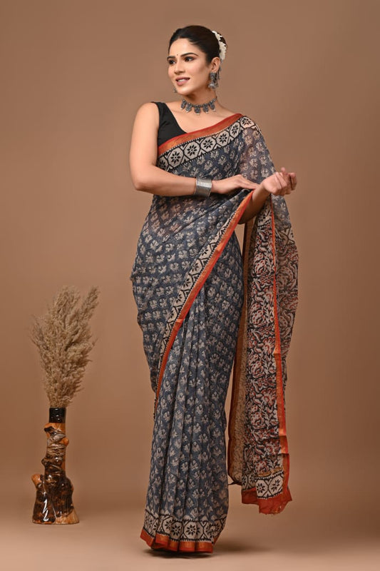 Navneet | Kota Doriya Saree with Bagru Prints