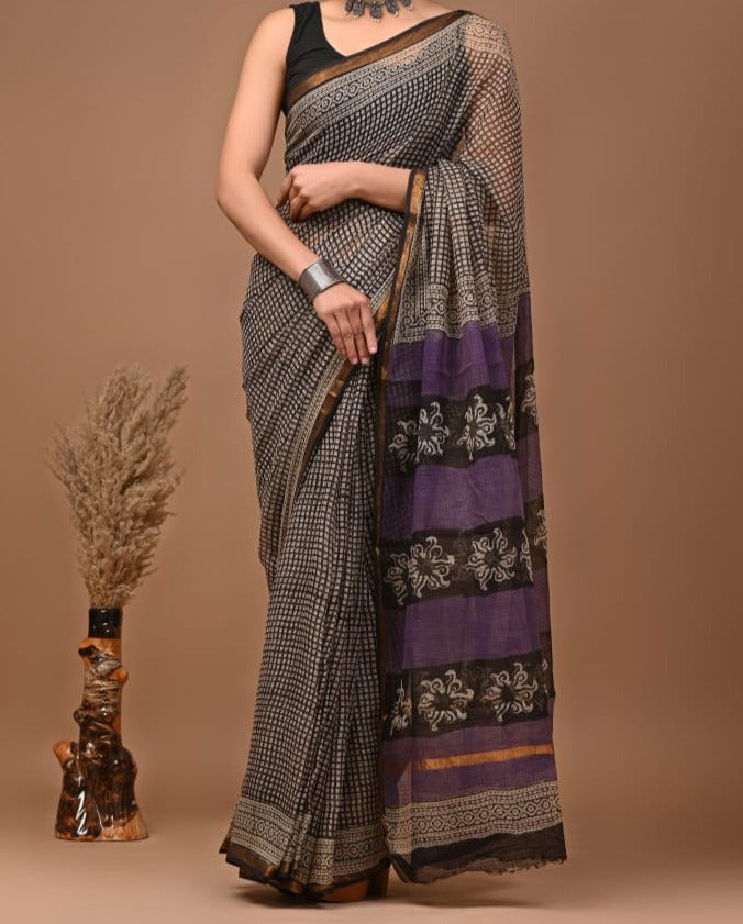 Savi | block printed by hand on Kota Doria cotton sarees