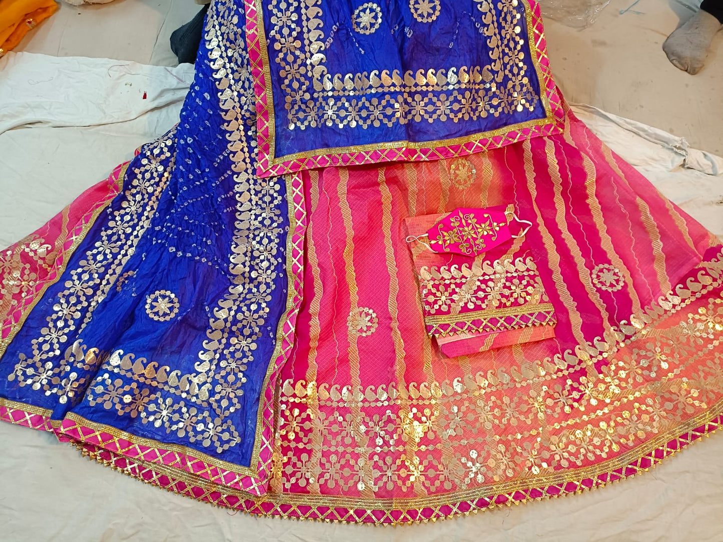 Isha | Kota Doriya Stitched Lehenga with Heavy Gota Patti Work