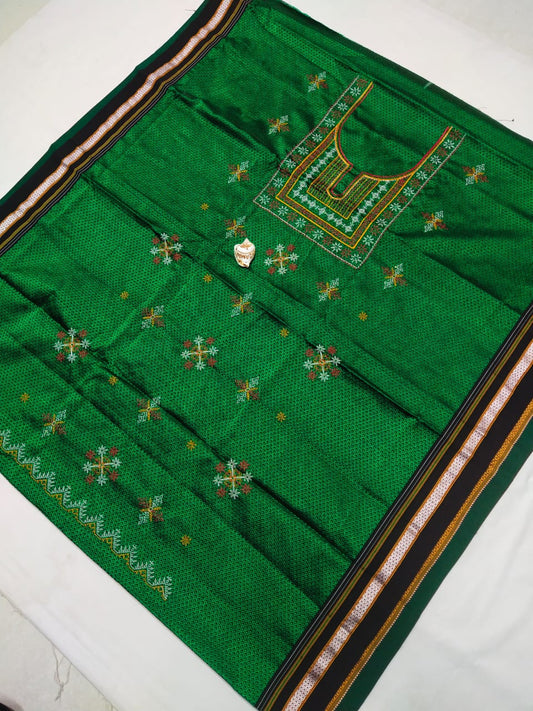 Surya | Kasuti Pattern on khun Fabric Sarees in Darkgreen Color