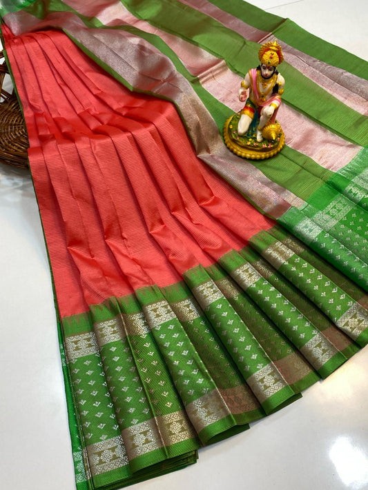 Ladli | MANGALAGIRI COTTON BY PATTU PLAIN BODY WITH BORDER BUTTA SAREES