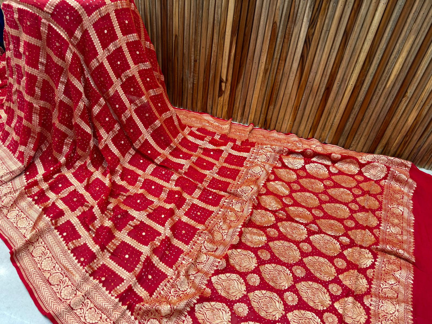 Kiran | Pure Banarasi Georgette Neem Zari Bandhej Sarees