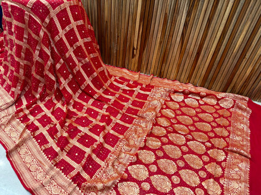 Kiran | Pure Banarasi Georgette Neem Zari Bandhej Sarees