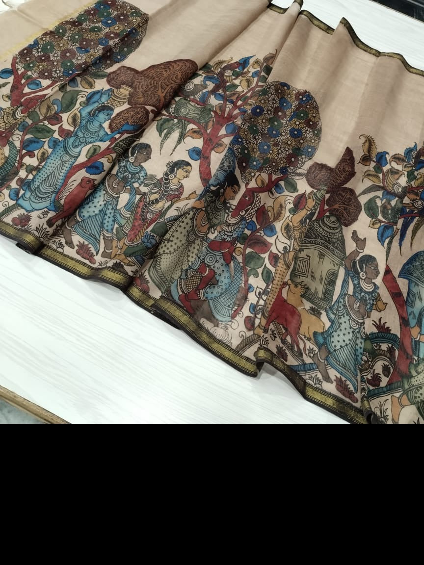 Chameli | Maheshwari silk dupatta traditional art pen kalamkari hand painted duppatta