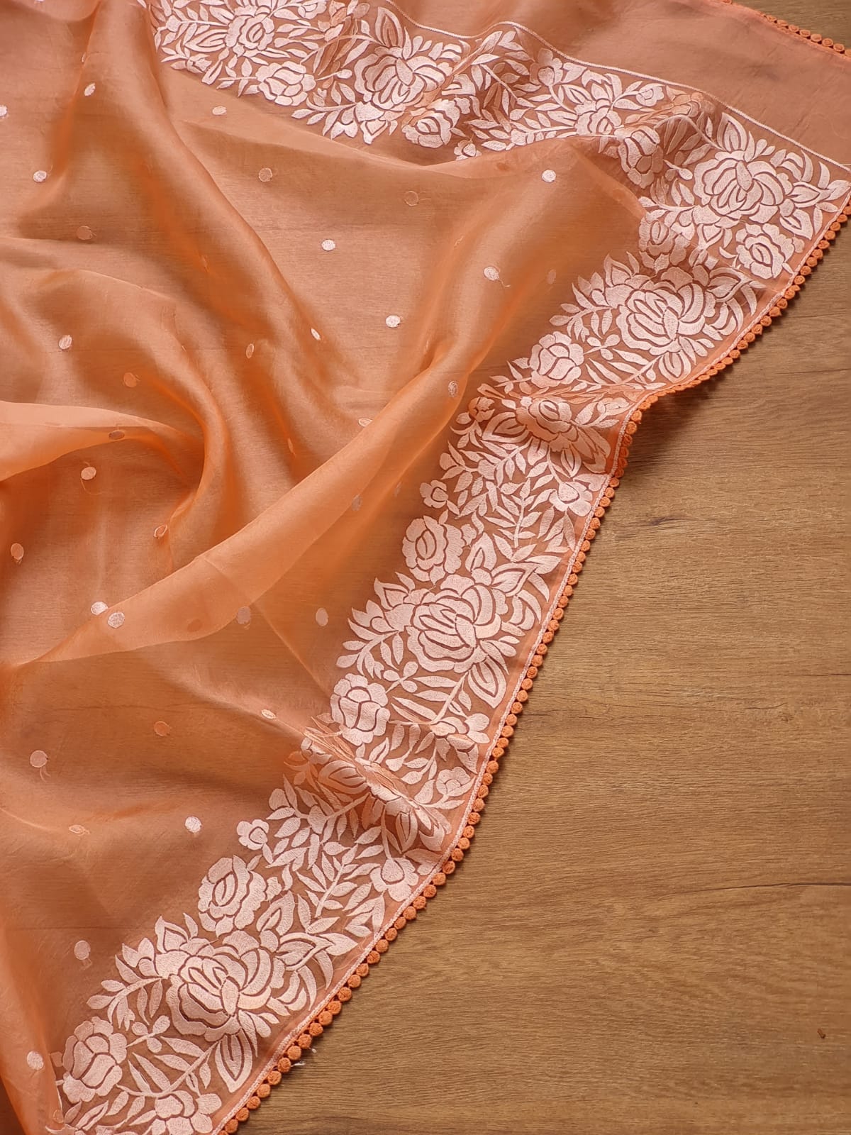 Samson | Organza silk parsi gara with embroidery and lace