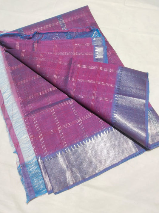 Nikita | Pure handloom Mangalagiri pattu by cotton jari checks sarees with running blouse