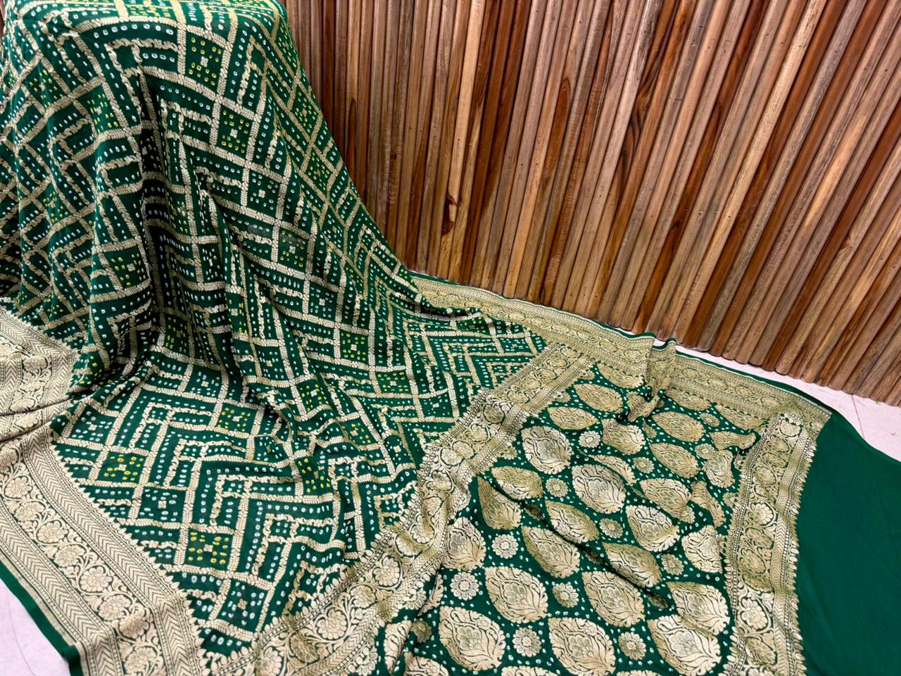 Laxmi | Pure Banarasi Georgette Neem Zari Bandhej Sarees