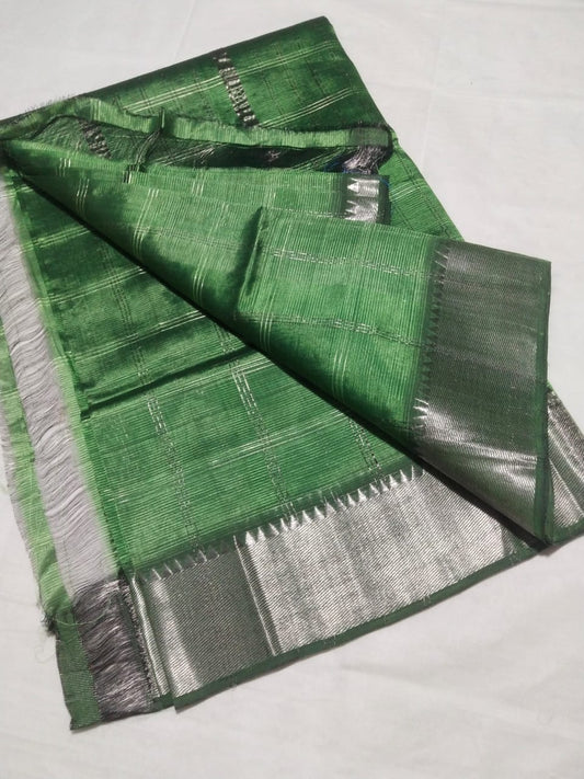 Nirja | Pure handloom Mangalagiri pattu by cotton jari chex sarees with running blouse