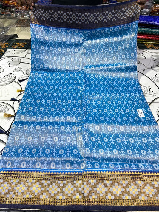 Jiyana | Tissue Pata Saree in Dodgerblue color