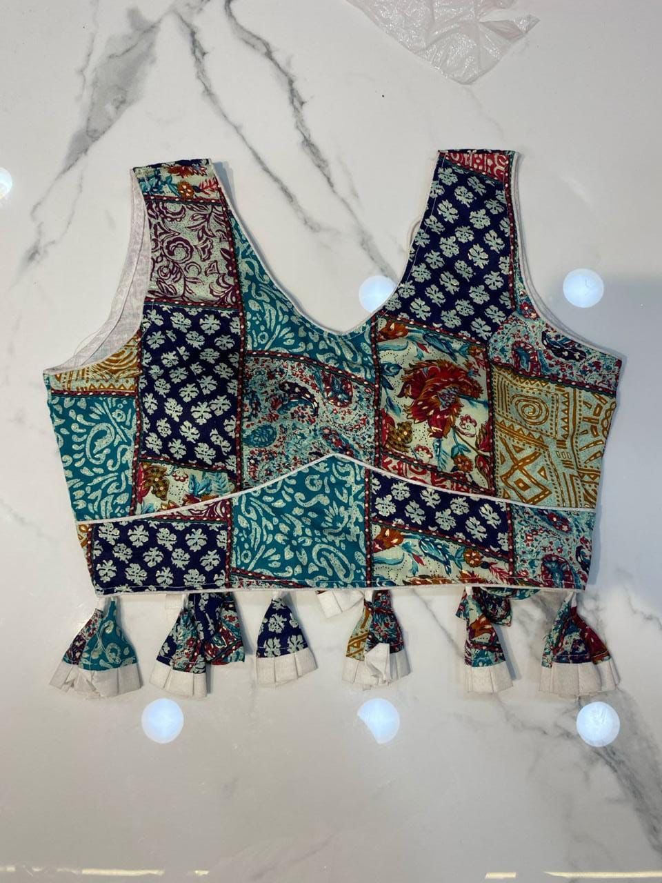 Aswi | Ajrakh Block Print Blouses With Tassels