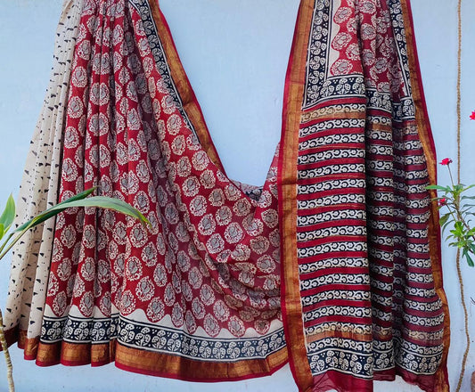 Bobby | Block printed Maheshwari Silk Saree