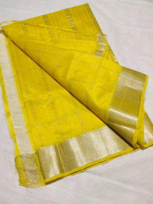 Omisha | Pure handloom Mangalagiri pattu by cotton jari chex sarees with running blouse