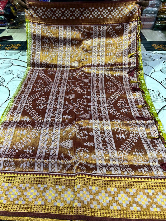 Lakshmi | Tissue Pata Saree in sienna color