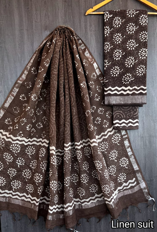 Gautami | Hand Block Printed Linen Suit Set with Linen Cotton Dupatta