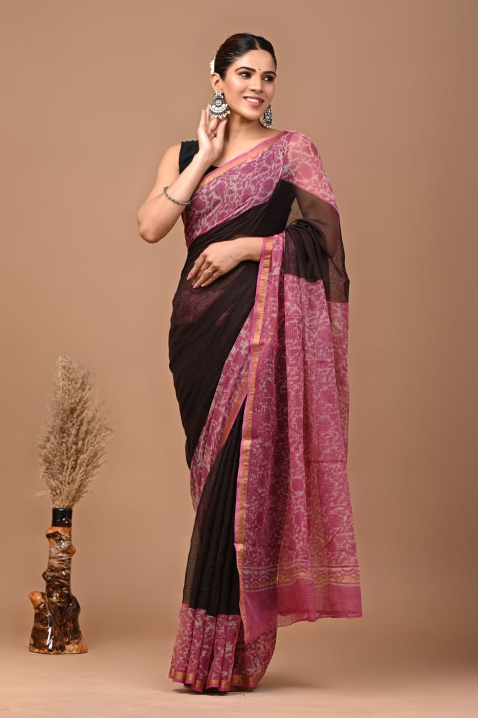 Nauheed | Kota Doriya Saree with Bagru Prints