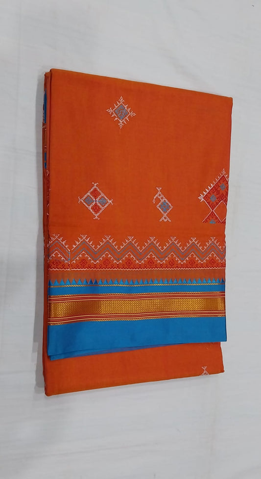 Ila | Karnataka Kasuti work cotton saree in orangered color