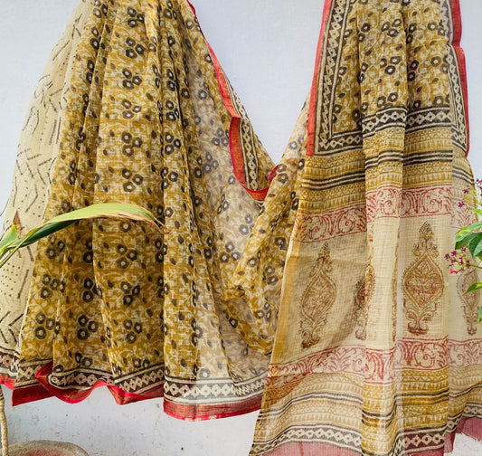 Mink | Kota Doriya Saree with Bagru Prints