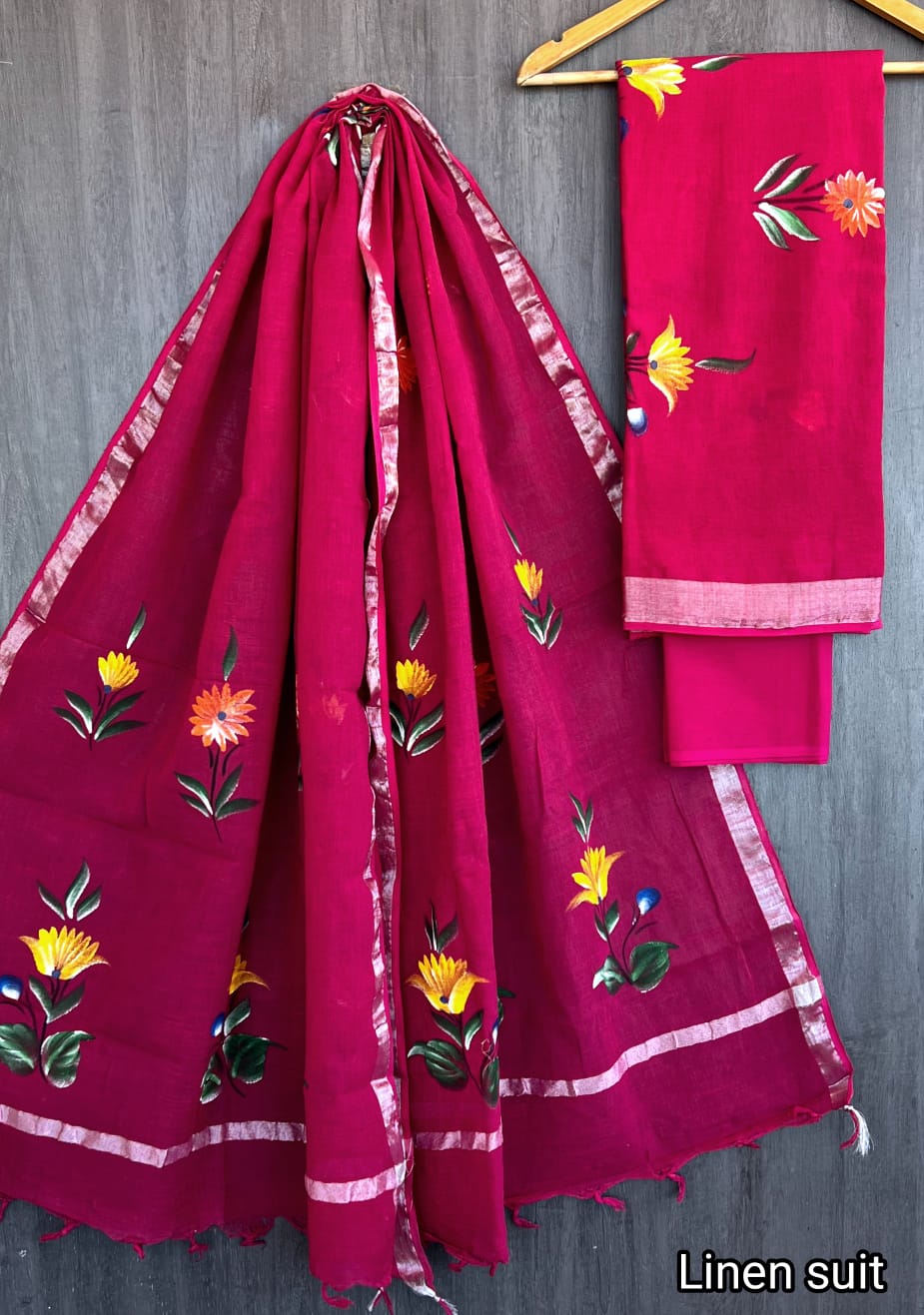 Heera | Hand Block Printed Linen Suit Set with Linen Cotton Dupatta