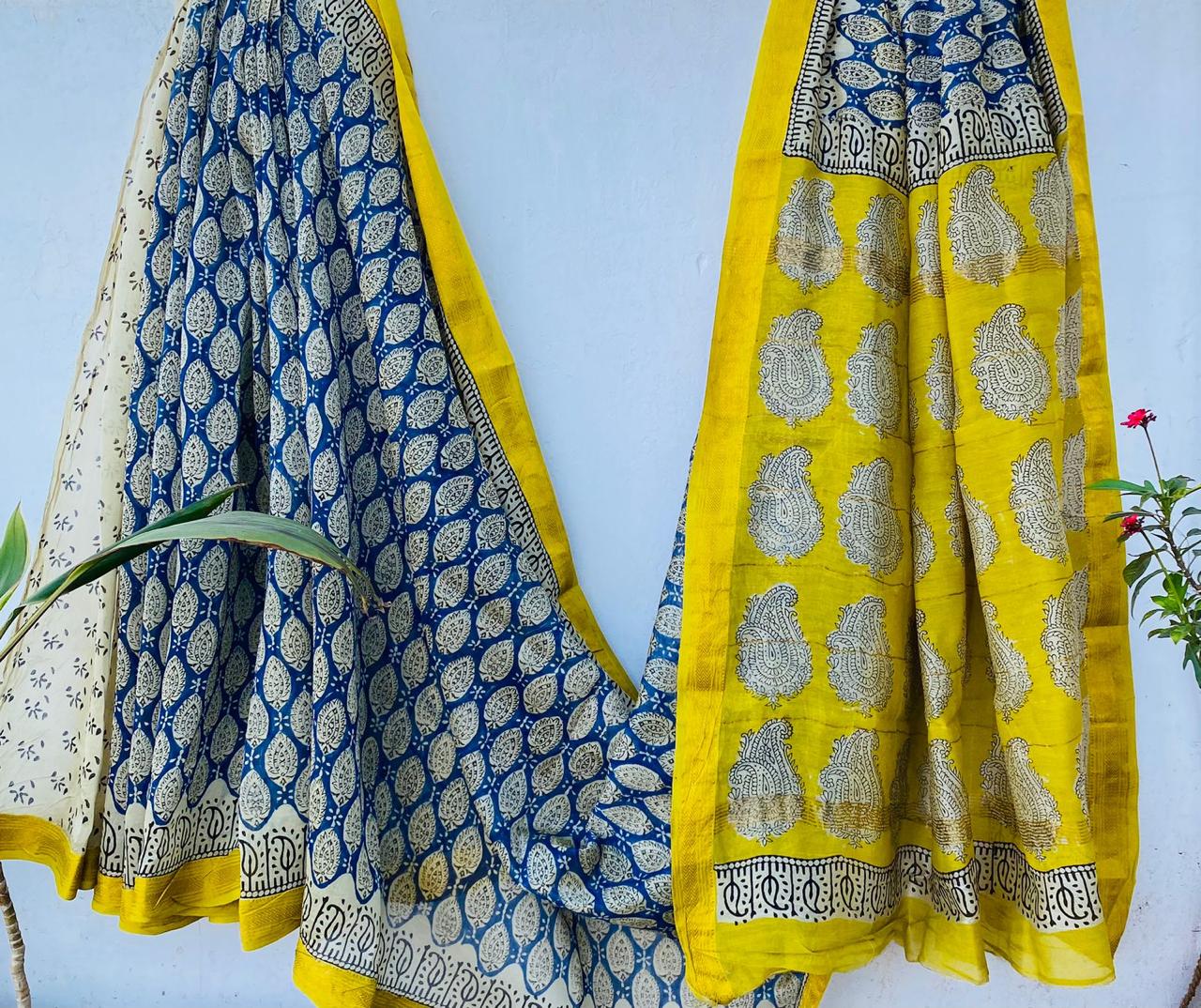 Celina | Block printed Maheshwari Silk Saree