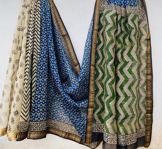 Bhagyashree | Block printed Maheshwari Silk Saree