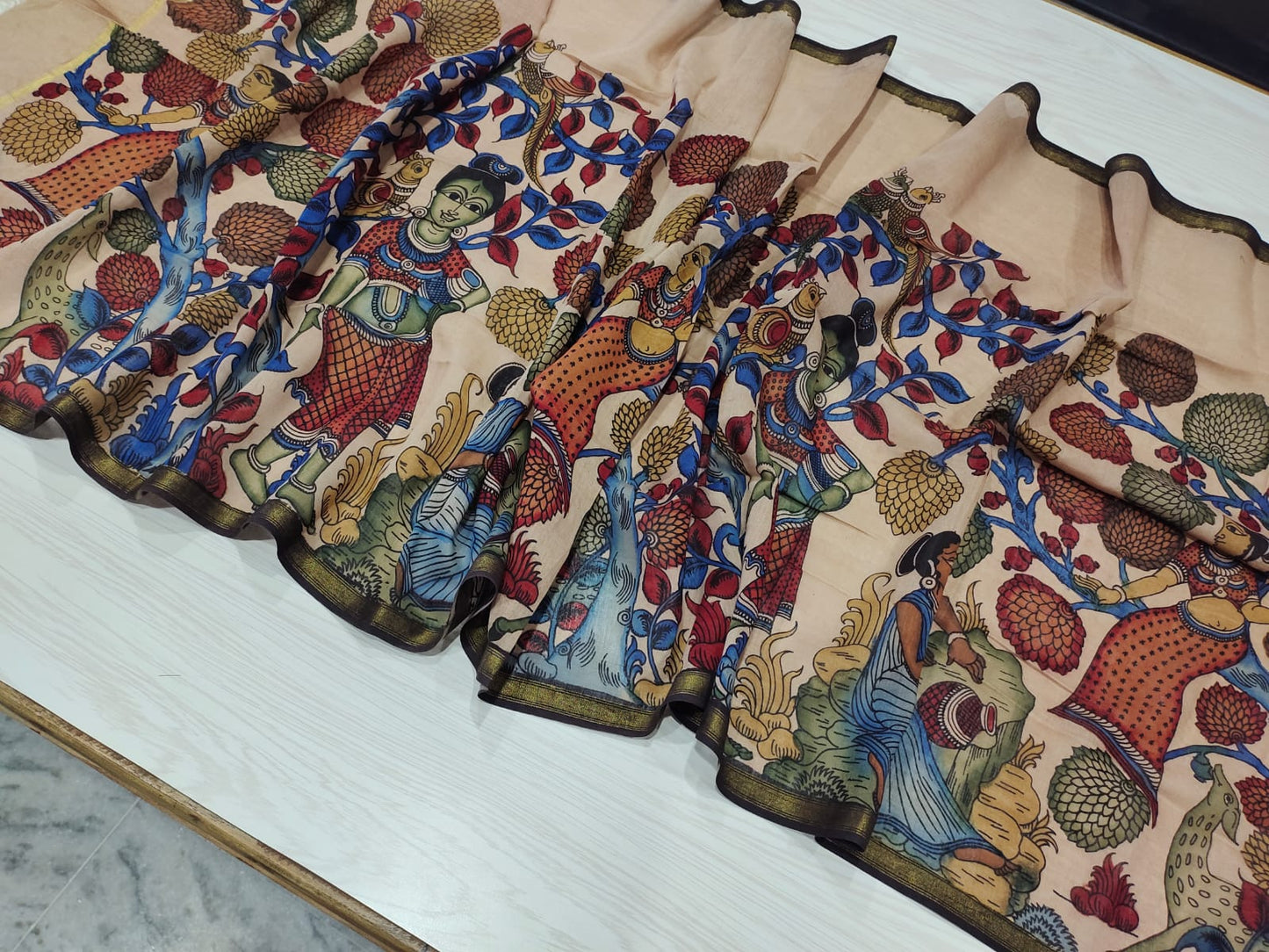 Ekiya | Maheshwari silk dupatta traditional art pen kalamkari hand painted duppatta