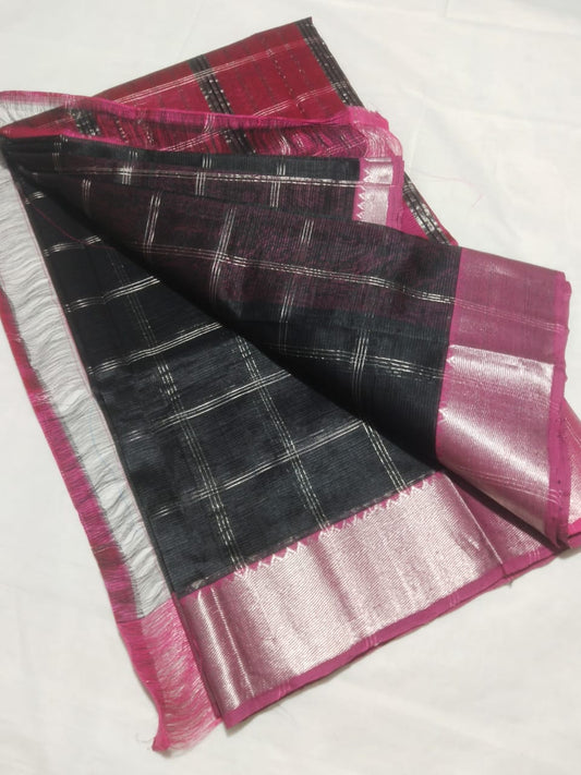 Nidra | Pure handloom Mangalagiri pattu by cotton jari chex sarees with running blouse