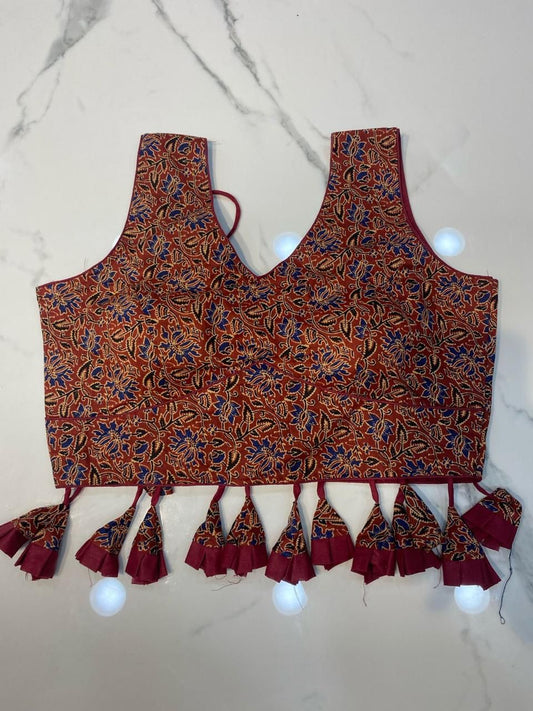 Parvati | Ajrakh Block Print Blouses With Tassels