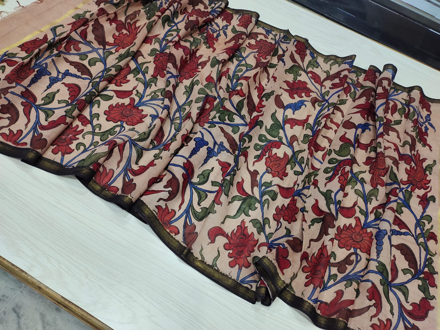 Ekta | Maheshwari silk dupatta traditional art pen kalamkari hand painted duppatta