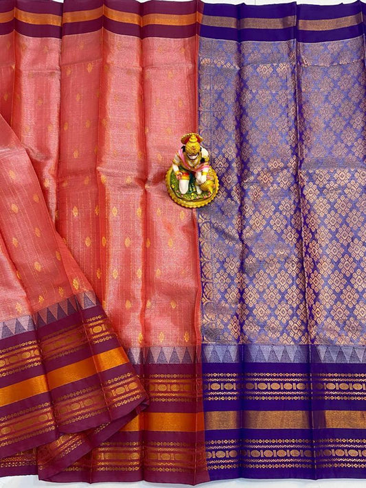 Maryam | Mangalagiri Tissue Checks Butta With Gadwal Border Sarees In Crimson Color