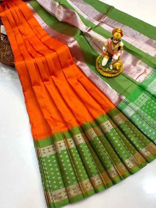 Lakshmi | MANGALAGIRI COTTON BY PATTU PLAIN BODY WITH BORDER BUTTA SAREES