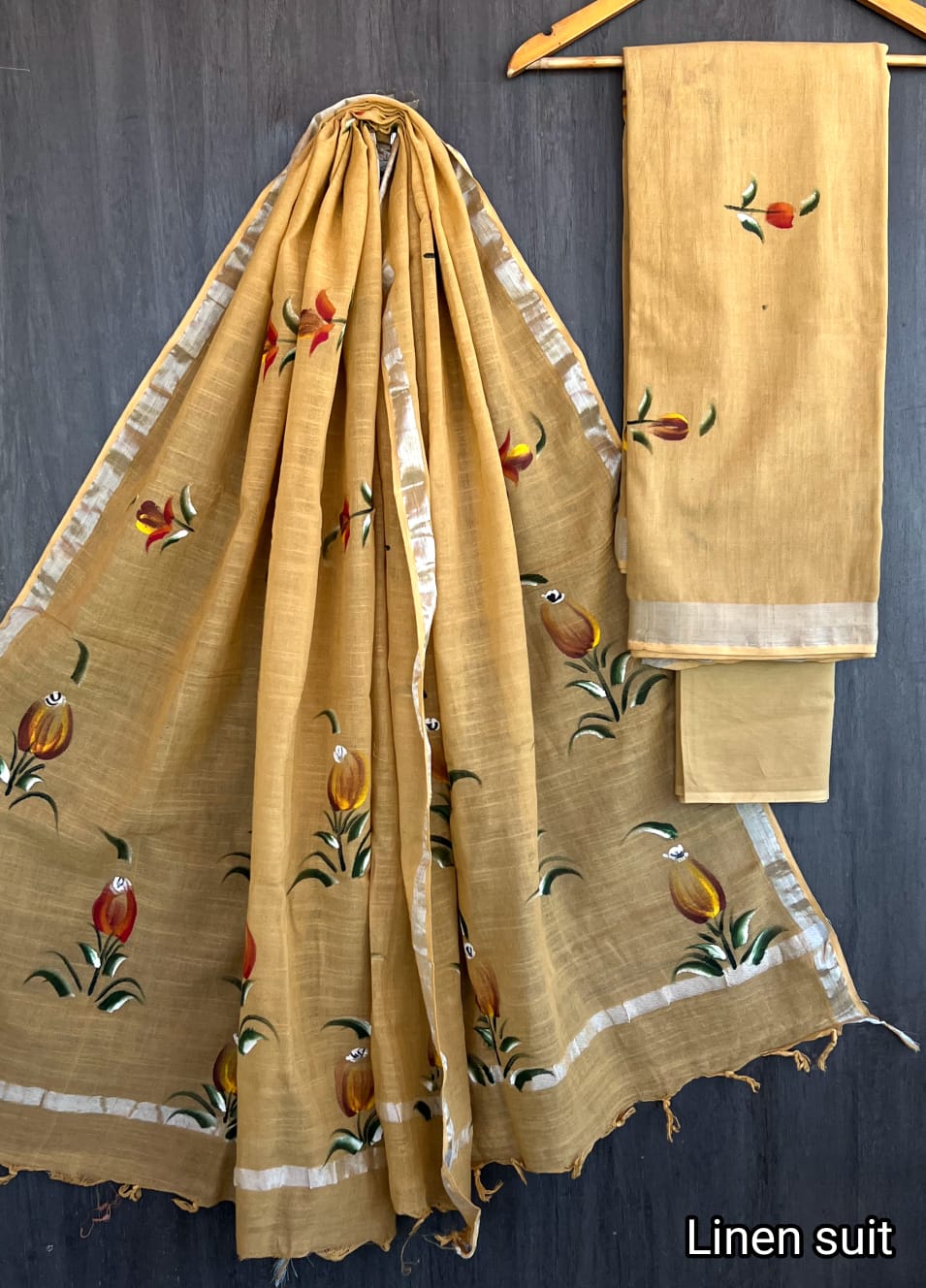 Harshika| Hand Block Printed Linen Suit Set with Linen Cotton Dupatta